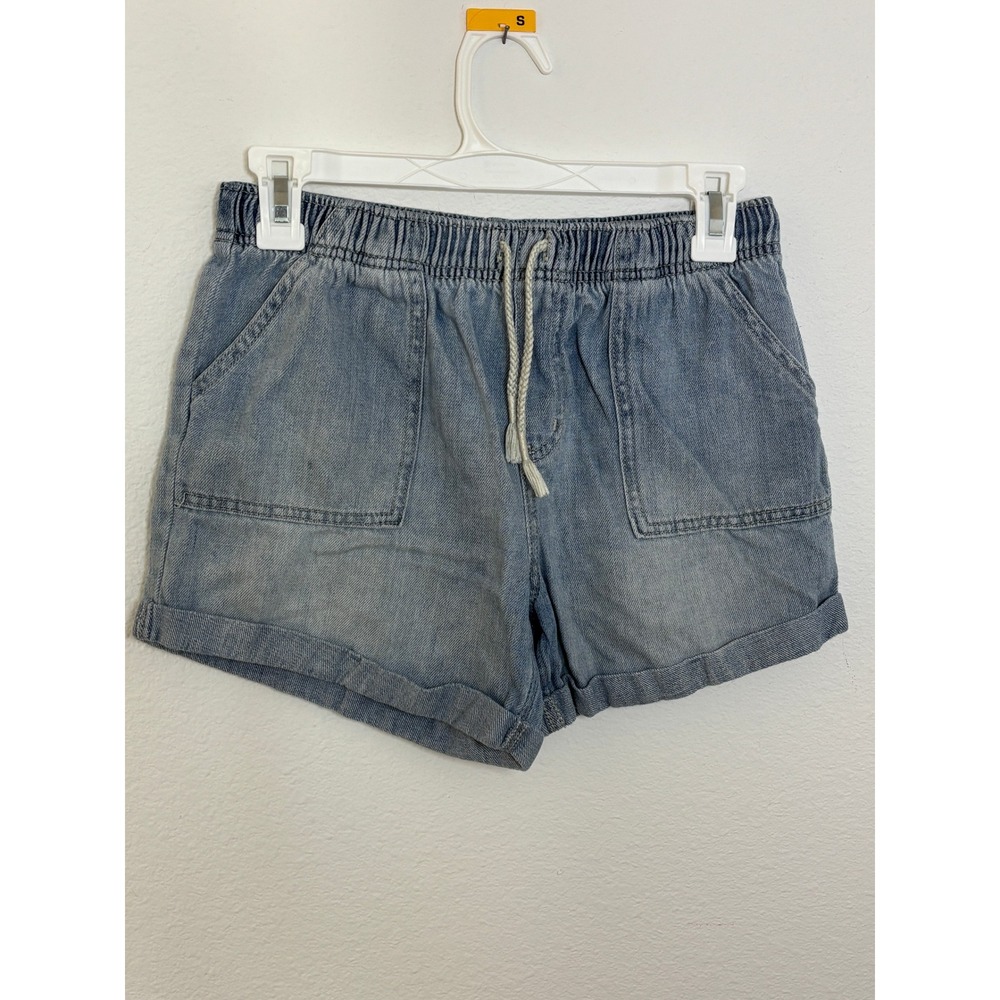 Cat & Jack Girls XL 14 Light Wash Denim Pull On Shorts Elastic Waist Cuffed Blue